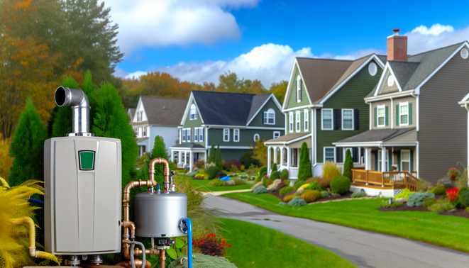 alt_text: "Cover of a guide for East Goshen homeowners on installing tankless water heaters, featuring a picturesque neighborhood."
